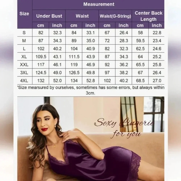 AVIDLOVE | Women's Purple Satin Lace V-Neck Chemise Nightgown - Picture 8 of 8